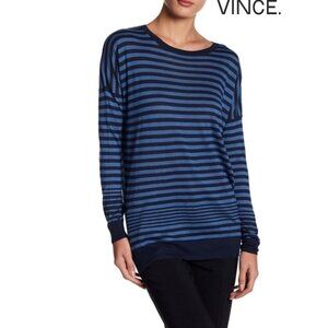 Vince Womens Blue Striped long blouse shirt size Large office career Cotton Silk